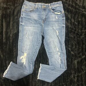Seven7 High Rise Cropped Ankle Skinny Jeans Sz 8 Distressed